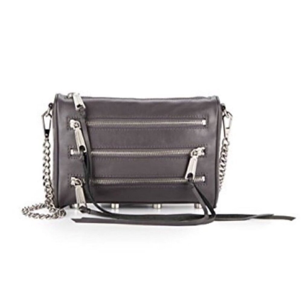 Rebecca Minkoff Leather Zip Chain Crossbody- Gray